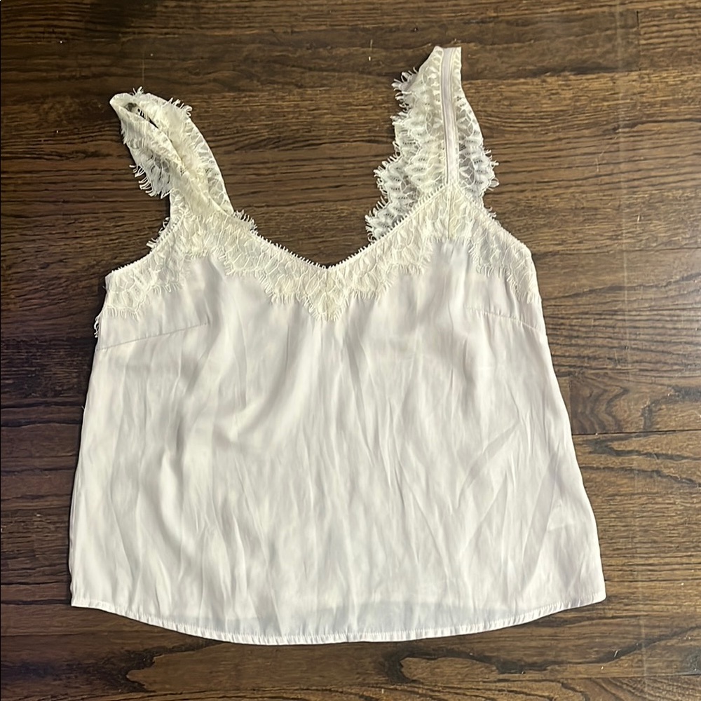 Cream Ruffled Sleeveless Lace Camisole Top